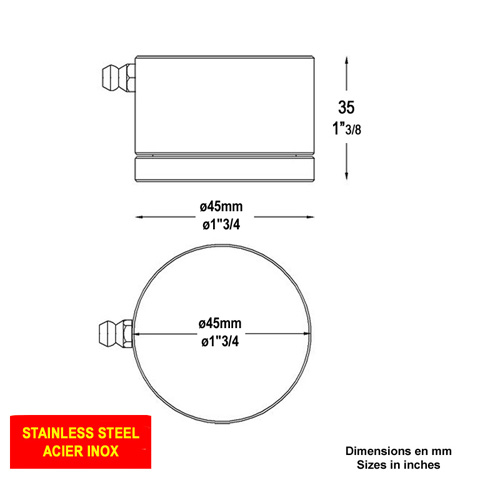 Pivot bas en INOX 45mm pour 30x30m Roulement  bille Pivot - Crapaudine