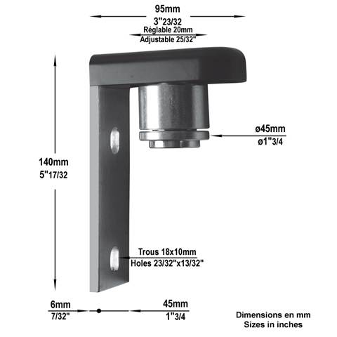 Gond  fixer sur poteau 45mm avec roulement  billes rglable Gond  plaquer ou visser Gond