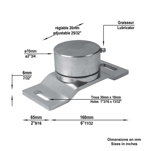 Pivot roulement bas 70mm sur platine support Roulement  bille Pivot - Crapaudine