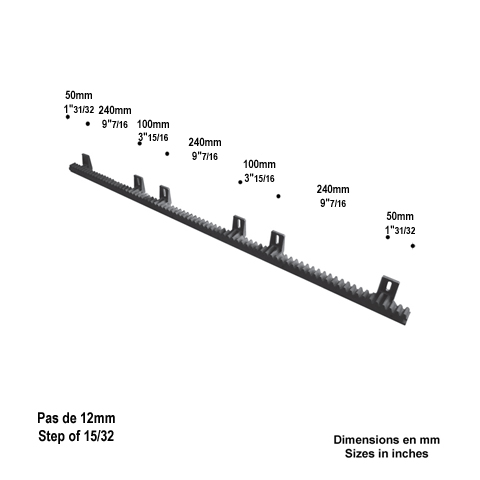 Crmaillre polyamide renforc 1020mm 6 fixations Crmaillre polyamide Crmaillre