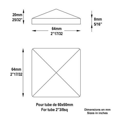 Couvre pilastre acier 60x60mm couvre poteau  souder acier Couvre pilastre