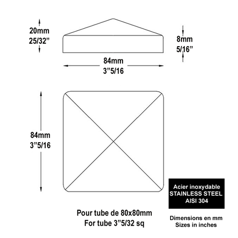 Couvre pilastre 80x80mm inox acier inoxydable Couvre pilastre