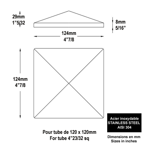 Couvre pilastre 120x120 inox acier inoxydable Couvre pilastre