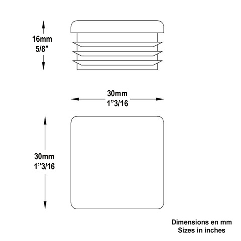 Bouchon nylon 30x30mm plein pour tube carr paisseir entre 1 et 3 mm Plein Bouchon plastique