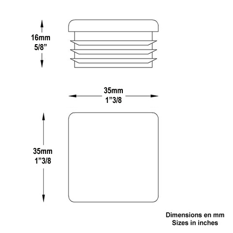 Bouchon nylon 35x35mm plein pour tube carr paisseur entre 1 et 3 mm Plein Bouchon plastique