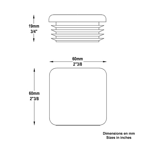 Bouchon nylon 60x60mm plein pour tube carr paisseur 2  4mm Plein Bouchon plastique