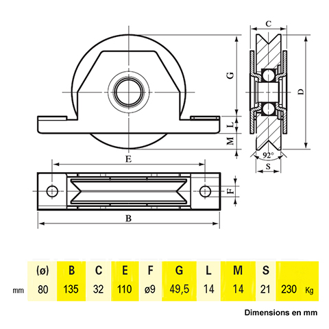 Roulette  encastrer V 80mm A encastrer Roulette