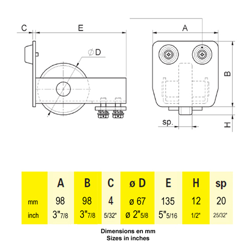 Guide de fin d`ouverture pour rail de 98mm de portail autoportant Guide de fin de course Autopo