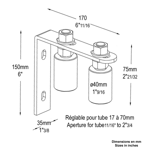 Rail de guidage 2 galets 40mm rglable pour portails coulissants Galet - olive de guidage Guid