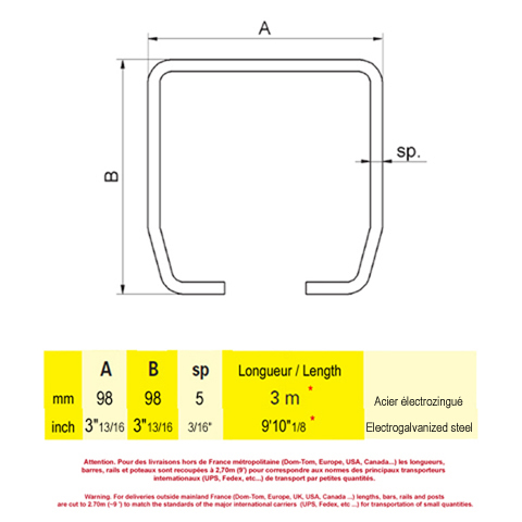 Rail autoportant 98mm longueur 3m pour portail auto-portant cantilever Rail autoportant Autopor