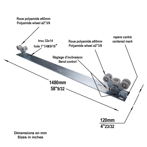 Systme 2 chariots de guidage rail 72x72mm pour portails autoportant 4.5m Chariot de guidage Au