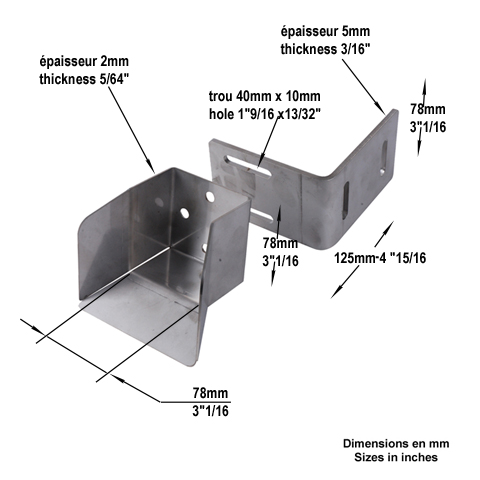 Butoir de rception inox pour rail de 72x72mm Butoir de rception Autoportant - Cantilever