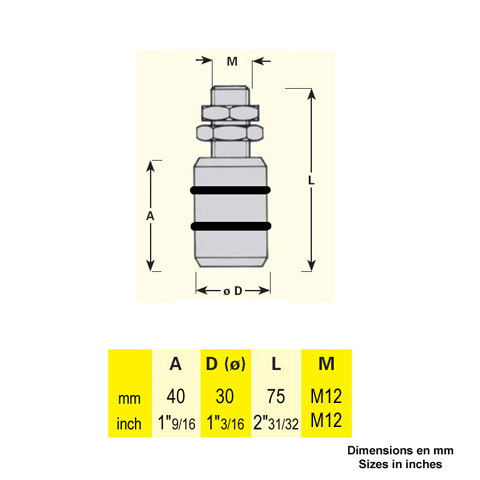 Galet de guidage 30x75mm axe M12 avec joints toriques pour portails coulissants Galet - olive 