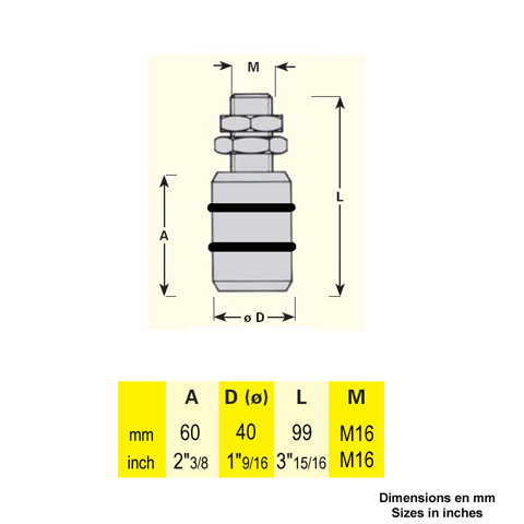 Galet de guidage 40x99mm axe M16 avec joints toriques pour portails coulissants Galet - olive 