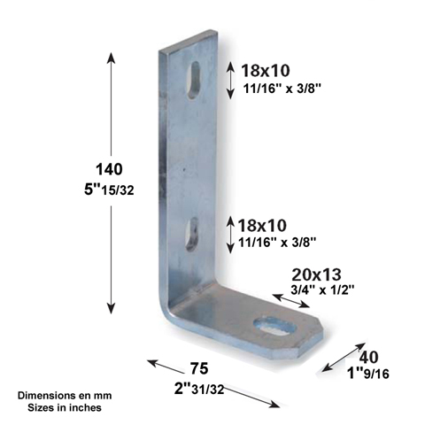 Bras support coud 140x75mm pour galet de guidage acier galvanis Support galet Guidage pour co