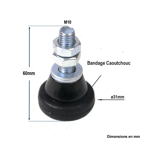 Galet de guidage 31x60mm axe M10 avec bandage caoutchouc pour portails coulissants Galet - oli