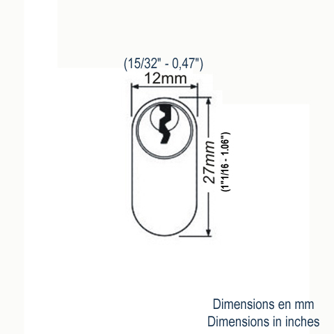 Cylindre ovale 30+30mm en acier zingu avec clefs Cylindre Divers accessoires