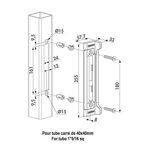 Gache acier inox rversible SFKI pour tube carr Gche Divers accessoires