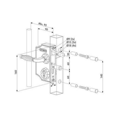 Serrure  pne INOX LAKQ pour portails ouvrants mcanisme inox  ajuster Serrures Locinox