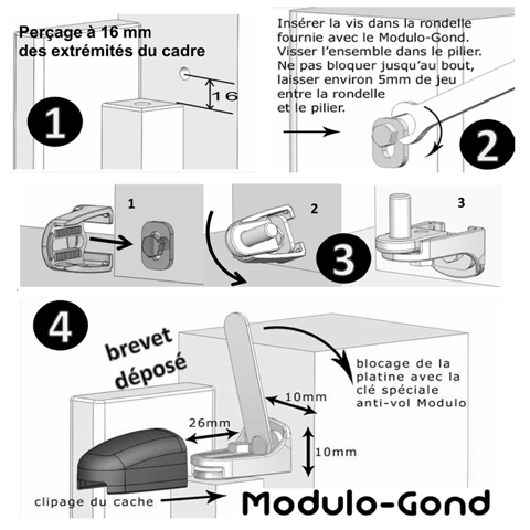 Modulo gond sans cache rglable deux axes Fixation rapide 1 point Gond modulo