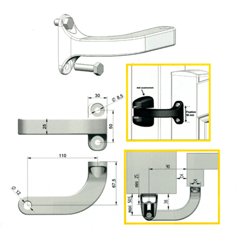 Modulo gond 180 cache blanc anti soulvement Ouverture  180 Gond modulo