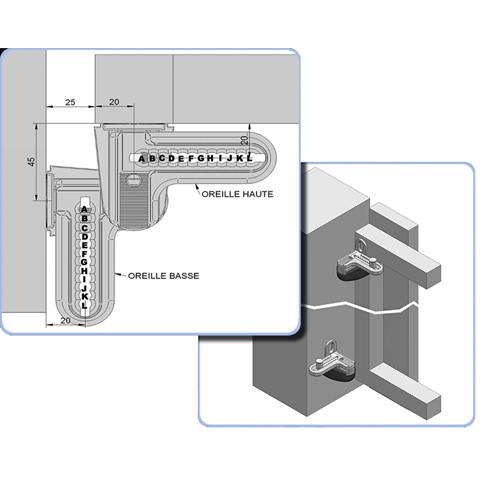 Gond modulo compensateur de pente blanc pour vantail Rgulateur de pente Gond modulo