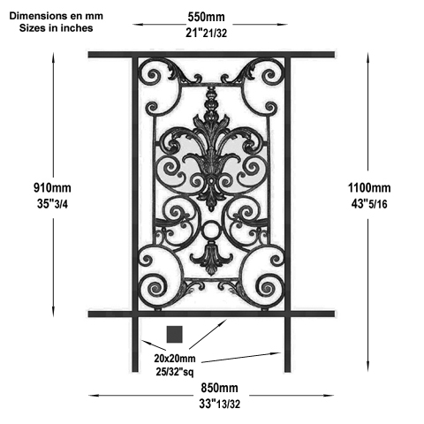 Garde-corps Amboise longueur 850mm hauteur 1100mm Balustrade AMBOISE Balustrade en fonte