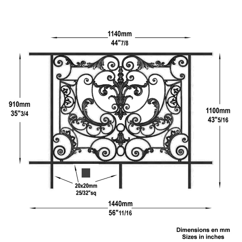 Garde-corps Amboise longueur 1440mm hauteur 1100mm Balustrade AMBOISE Balustrade en fonte