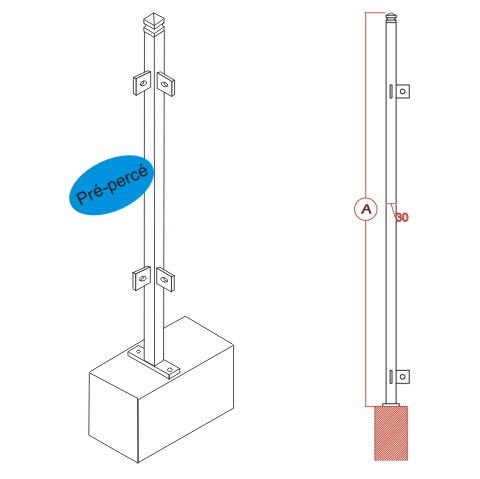 Poteau d`angle  fixer 1200mm Pour cloture Diana Poteau  fixer