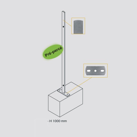 Poteau de cloture  fixer 1000mm Trous entr`axe moyen Poteau  fixer