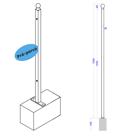 Poteau de cloture  fixer 1500mm Trous entr`axe court Poteau  fixer