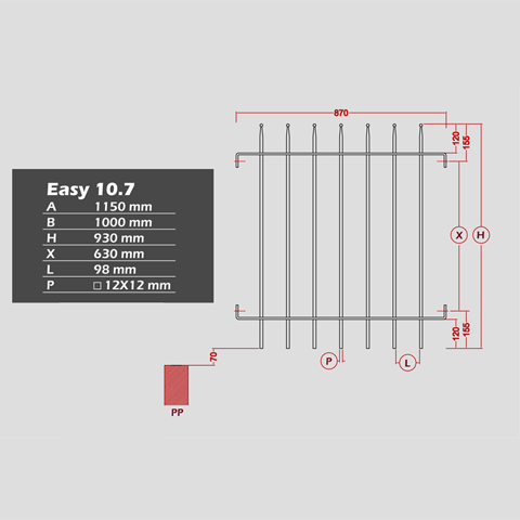 Grille cloture EASY 10.7 prte  poser Grille hauteur 1m Clture EASY