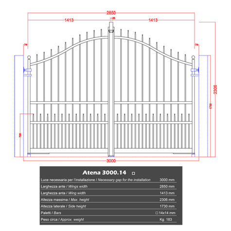 Portail ATENA 3m 14x14 ouverture manuelle ouverture manuelle Portail ATENA