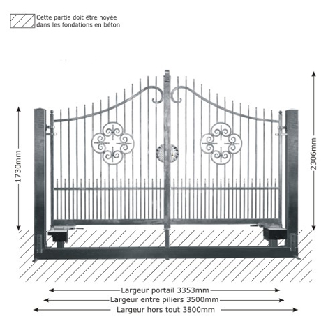 Portail AFRODITE 3,5m 14x14 structure motorisable ouverture mcanisable Portail AFRODITE