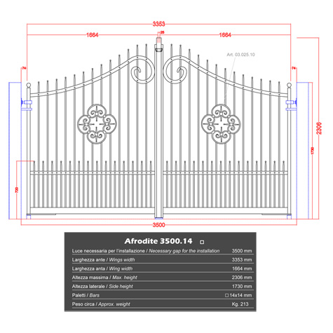 Portail AFRODITE 3,5m 14x14 ouverture manuelle ouverture manuelle Portail AFRODITE