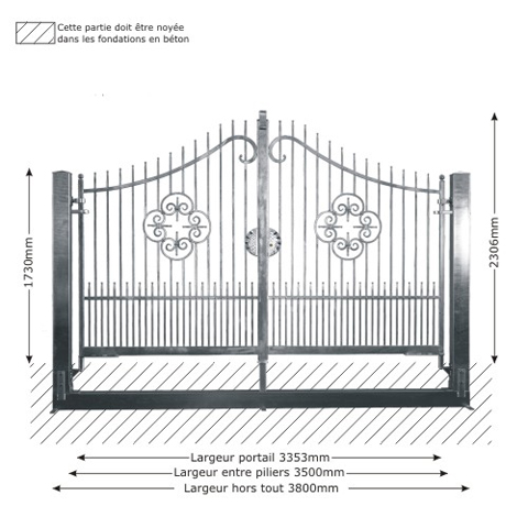 Portail AFRODITE 3,5m 14x14 structure  manuelle ouverture manuelle Portail AFRODITE