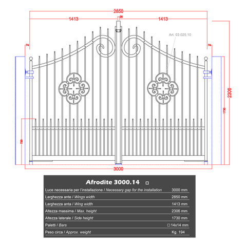 Portail AFRODITE 3m 14x14 structure motorisable ouverture mcanisable Portail AFRODITE