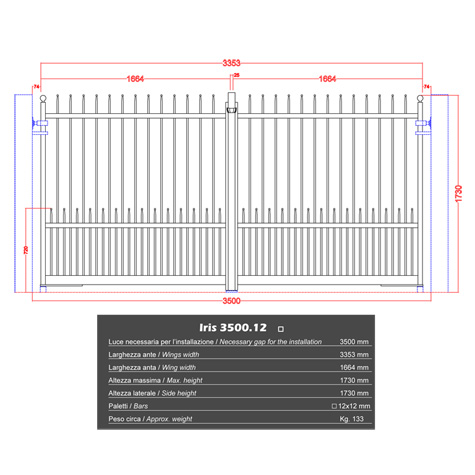 Portail IRIS 3,5m 12x12 structure  manuelle ouverture manuelle Portail IRIS - DEMETRA