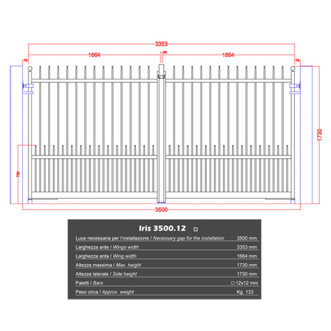 Portail IRIS 3,5m 12x12 ouverture motorisable ouverture mcanisable Portail IRIS et DEMETRA