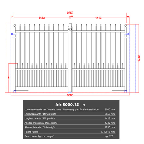 Portail IRIS 3m 12x12 structure motorisable ouverture mcanisable Portail IRIS - DEMETRA