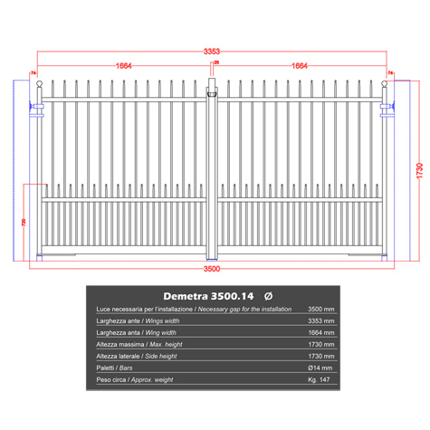 Portail DEMETRA 3,5m 14mm ouverture manuelle ouverture manuelle Portail IRIS - DEMETRA