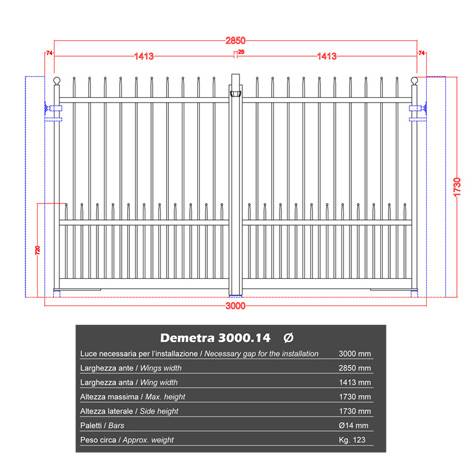 Portail DEMETRA 3m 14mm structure  manuelle ouverture manuelle Portail IRIS et DEMETRA