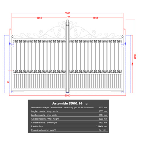 Portail ARTEMIDE 3,5m 14x14 ouverture motorisable ouverture mcanisable Portail ARTEMIDE