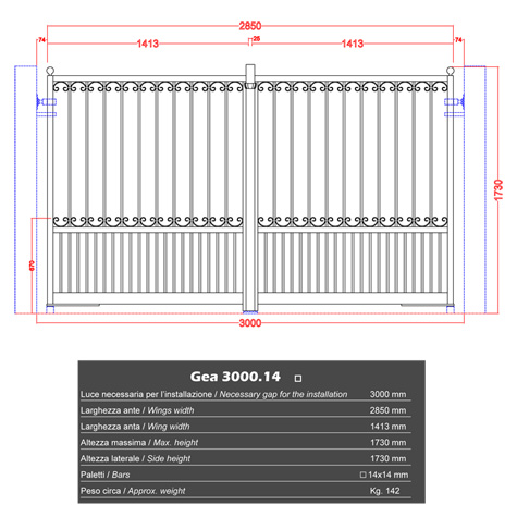 Portail GEA 3m 14x14mm structure  manuelle ouverture manuelle Portail GEA