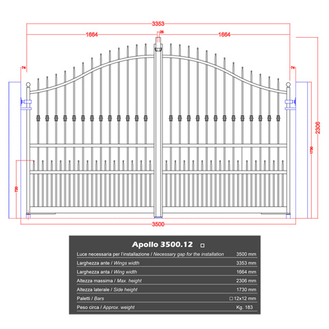 Portail APOLLO 3,5m 12x12 structure  manuelle ouverture manuelle Portail APOLLO