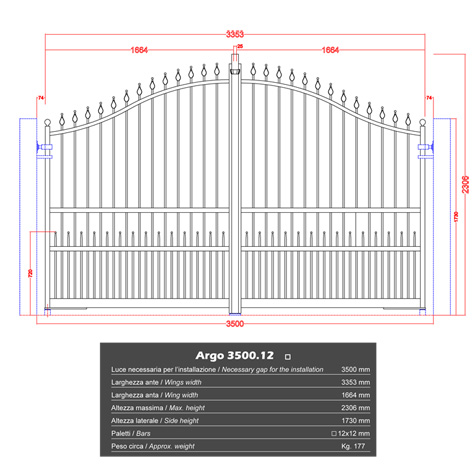 Portail ARGO 3,5m 12x12 ouverture manuelle ouverture manuelle Portail ARGO