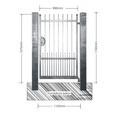 Portillon ATENA 1,1m 14x14mm avec poteaux AVEC ou SANS poteaux 14x14 Portillon ATENA