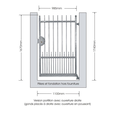 Portillon ATENA 1,1m 14x14mm sans poteaux AVEC ou SANS poteaux 14x14 Portillon ATENA