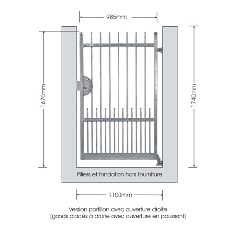 Portillon ATENA 1,1m 12x12mm sans poteaux AVEC ou SANS poteaux 12x12 Portillon ATENA