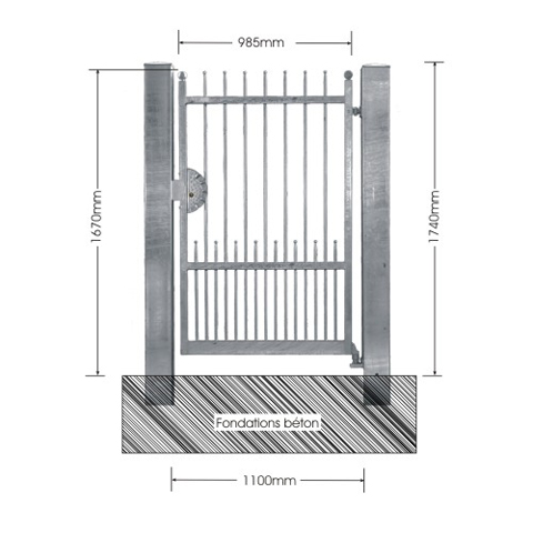 Portillon DEMETRA 1,1m 14mm avec poteaux AVEC ou SANS poteaux Portillon DEMETRA